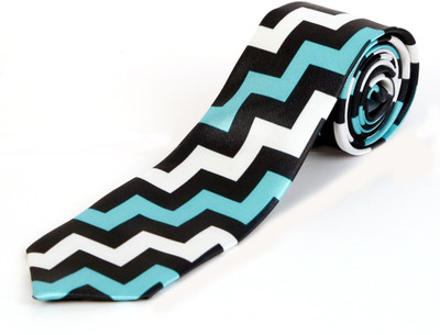 

Blacksmith Blue Chevron Design Geometric Print Men's Tie, Black;white