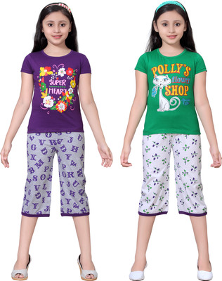 SINI MINI Girls Casual Top Capri(Multicolor)