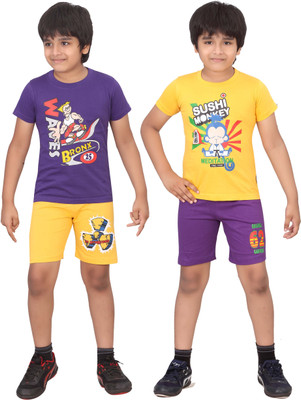 

Dongli Kids Nightwear Boys Printed Cotton(Multicolor), Gyellow & purple & purple & gyellow