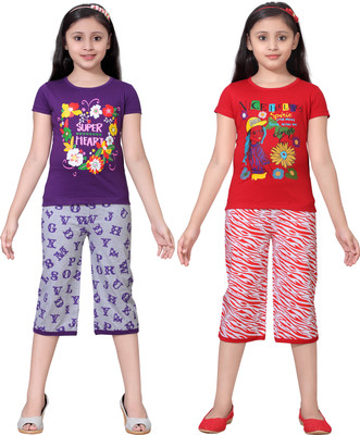 

Sini Mini Girls Casual Top Capri(Multicolor, Combo color