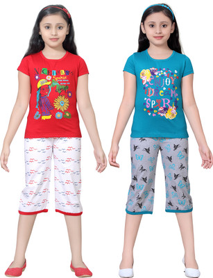 

Sini Mini Kids Nightwear Girls Printed Cotton(Multicolor, Combo color