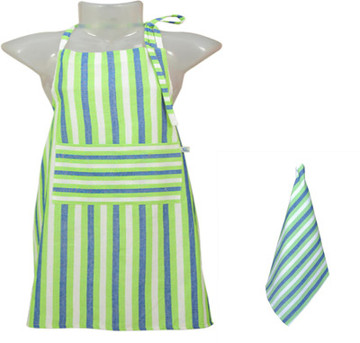 

VKE Product Cotton Home Use Apron - XL(Green, White, Single Piece)