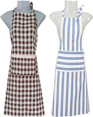 

VKE Product Cotton, Blended Home Use Apron - Large(Brown, Blue, Pack of 2), Blue;brown