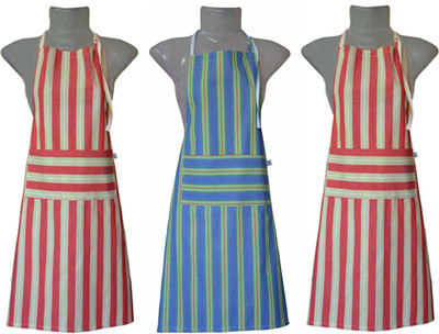 

VKE Product Cotton Home Use Apron - Free Size(Blue, Red, Pack of 3)