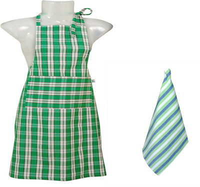 

VKE Product Cotton Home Use Apron - XL(Green, White, Single Piece)