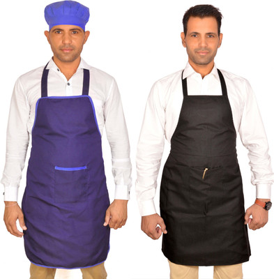

SwitchOn Polyester Chef's Apron - Free Size(Blue, Black, Pack of 2), Black;blue