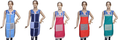 Shreejee Cotton Home Use Apron - Free Size(Multicolor, Pack of 5)