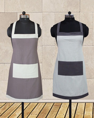 Dekor World Cotton Home Use Apron - Free Size(Silver, Grey, Pack of 2)