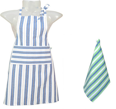 VKE Product Cotton Home Use Apron - XL(Blue, White, Single Piece)