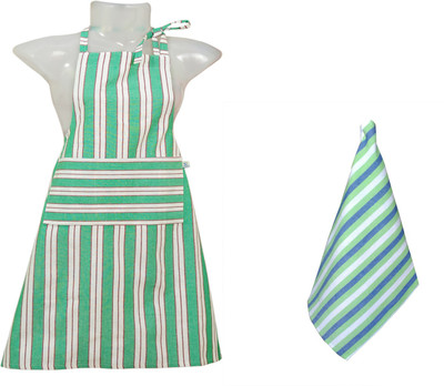 

VKE Product Cotton Home Use Apron - XL(Green, White, Single Piece)