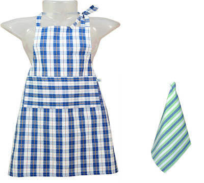 

VKE Product Cotton Home Use Apron - XL(Blue, White, Single Piece)