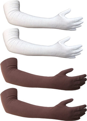 

Golddust Cotton Arm Sleeve For Men & Women(Free, White, Brown), Brown;white