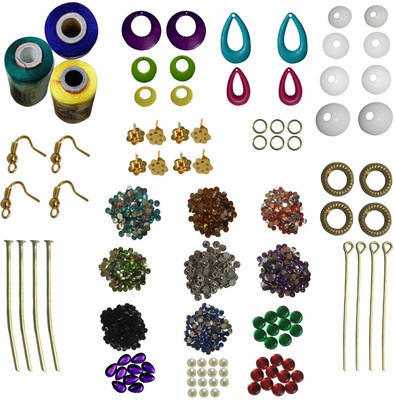 

RKB Jewellery making kit 9 different earring bases 3 silk threads 12 color stones