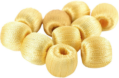 

AM Super shiny silk thread Mango Yellow wrapped wooden beads for jewellery making- pack of 20