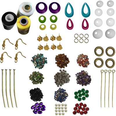 

RKB Jewellery making kit 9 different earring bases 3 silk threads 12 color stones