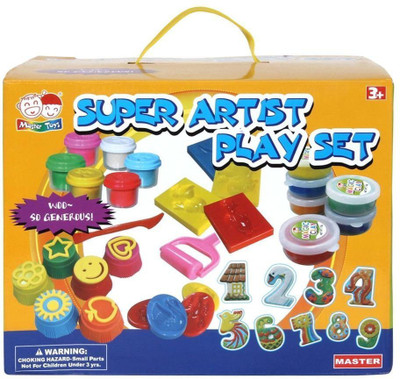 

Abhiyantt Super Artist Clay Set 6 Pots Dough 8 Moulds 1 Roller 1 Knife 1 Brush 6 Color Paints 14