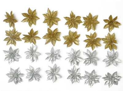 

Vardhman Glitter Silver, Gold Flowers Set Of 24 Flowers,