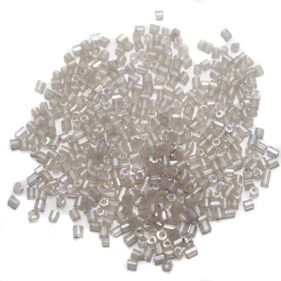 

Jaunty Beadsnfashion Cut Seed Bugles Beads White Smoke Rainbow (100 Gm)