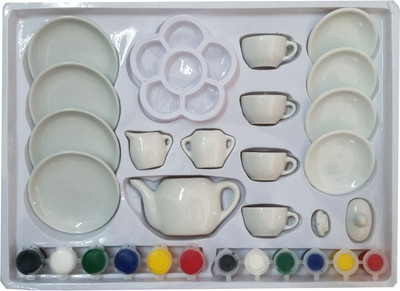 

Sterling Big DIY Ceramic Paint Creativity Tea Set For Kids Art Craft Kit - Cute Mini Paint Your Tea Set