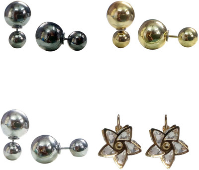 

RKB Silver, black, gold double side and white flower stone earring Metal, Stone Stud Earring