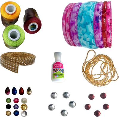 

RKB Jewellery making bangle-2.6 mini kit with yellow,parrot and green silk thread