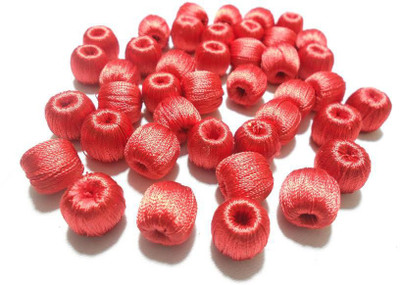 

AM Super shiny silk thread Red wrapped wooden beads for jewellery making- pack of 20