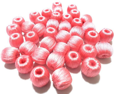 

AM Super shiny silk thread Pink wrapped wooden beads for jewellery making- pack of 20