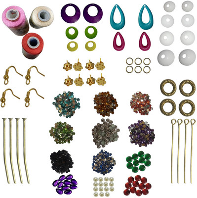 

RKB Jewellery making kit 9 different earring bases 3 silk threads 12 color stones