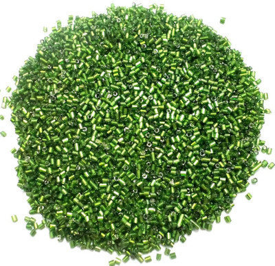 

Jaunty Beadsnfashion Silver Line Seed Bugles Beads Green (100 Gm)