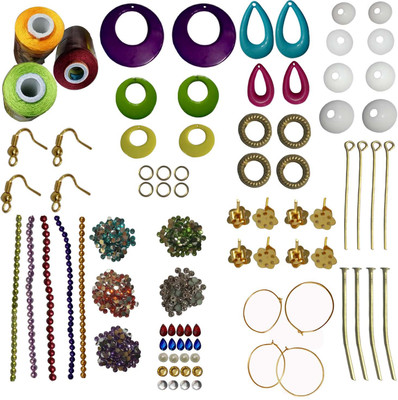 

RKB Three silk thread multi-color strips and stone collections jewellery making mini kit(pgrn-yl-mrn)