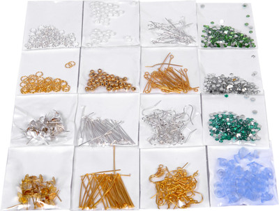 

Vardhman Complete jewellery making kit for begineers,( 100 cut rings, 50 earing hooks, 70 head pins, 60 eye pins, 40 earing studs, 30 back screws, 70 beads, 300 stones )