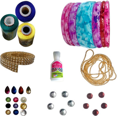 

RKB Jewellery making bangle mini kit with green blue and lemon yellow silk thread