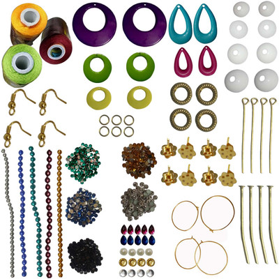 

RKB parrot green,yellow,maroon silk thread with multi-color stone and strips jewellery making mini kit