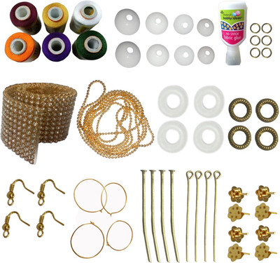 

RKB JEWELLERY-MAKING-KIT(orang-gold-white-darkmaroon-blue-green-slikthread)