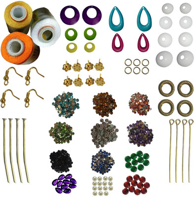 

RKB Jewellery making kit 9 different earring bases 3 silk threads 12 color stones
