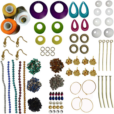 

RKB orange,gold,white silk thread with multi-color stone and strips jewellery making kit