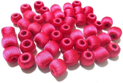 AM Super shiny silk thread Dark Pink wrapped wooden beads for jewellery making- pack of 20