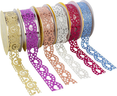 

GXJ Colourful Decorative Adhesive Glitter Lace Tape - Length 1m Each, Set of 6