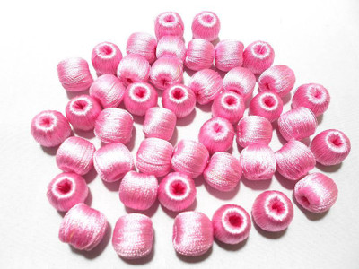 

AM Super shiny silk thread Light Pink wrapped wooden beads for jewellery making- pack of 20
