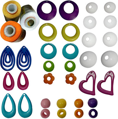 

RKB 13 different earring base and 30 pcs chain/necklace making bead with orange,gold,white,silk thread