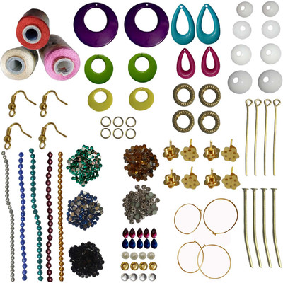 

RKB lightpink,sandal,red silk thread with multi-color stone and strips jewellery making kit
