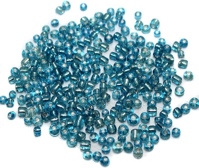Jaunty Beadsnfashion Silver Line Seed Beads Turquoise (100 Gm)