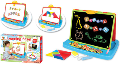

Toys Bhoomi Double-sided Kid's Portable Learning Easel with Magnetic Drawing WhiteBoard & Writing Blackboard