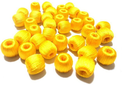 

AM Super shiny silk thread Yellow wrapped wooden beads for jewellery making- pack of 20