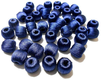 

AM Super shiny silk thread Dark Blue wrapped wooden beads for jewellery making- pack of 20