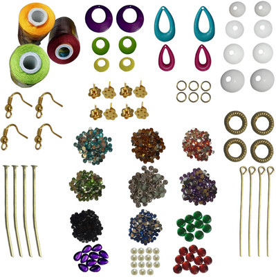 

RKB Jewellery making kit 9 different earring bases 3 silk threads 12 color stones
