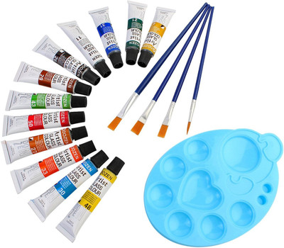 

DOZEN Artist Quality 12ml Glass Color Tubes Set with 4 Paint Brushes & Palette Painting Art Set