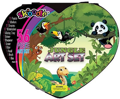 

SKOODLE Kids Heart Shape drawing 56 Pieces Jungle Coloring Kit Art Set