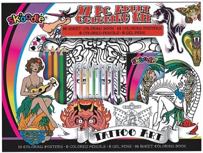 SKOODLE 27 piece TATTO ART Adult colouring kit