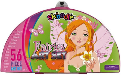 

SKOODLE Kids Halfmoon Shape Drawing 56 Piece Fairies Coloring Kit Art Set